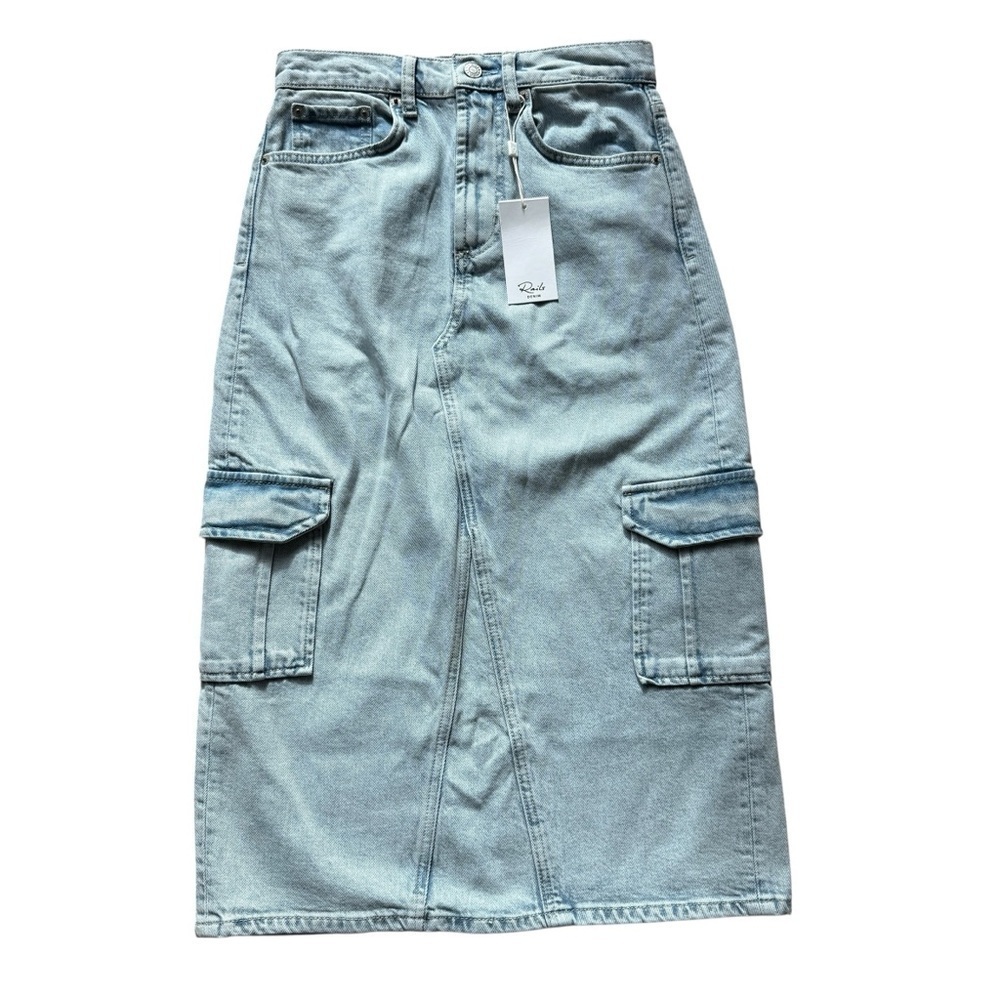 NWT Rails Women's Highland Cargo Denim Midi Skirt Light Blue Size 24 Casual $198